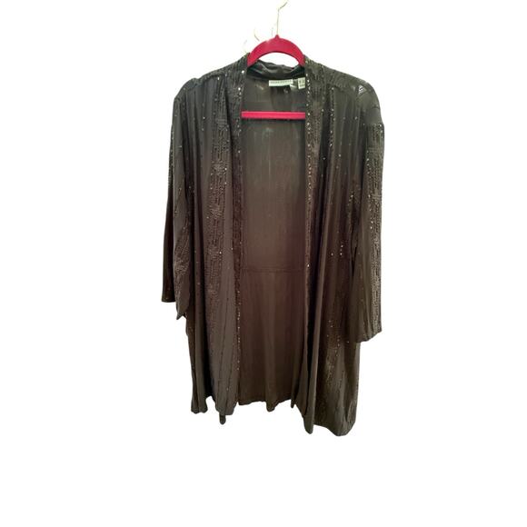 Susan Graver 3X Liquid Knit Black Sequins Open Front Top Goth Whimsygoth Plus Sz - Picture 1 of 7